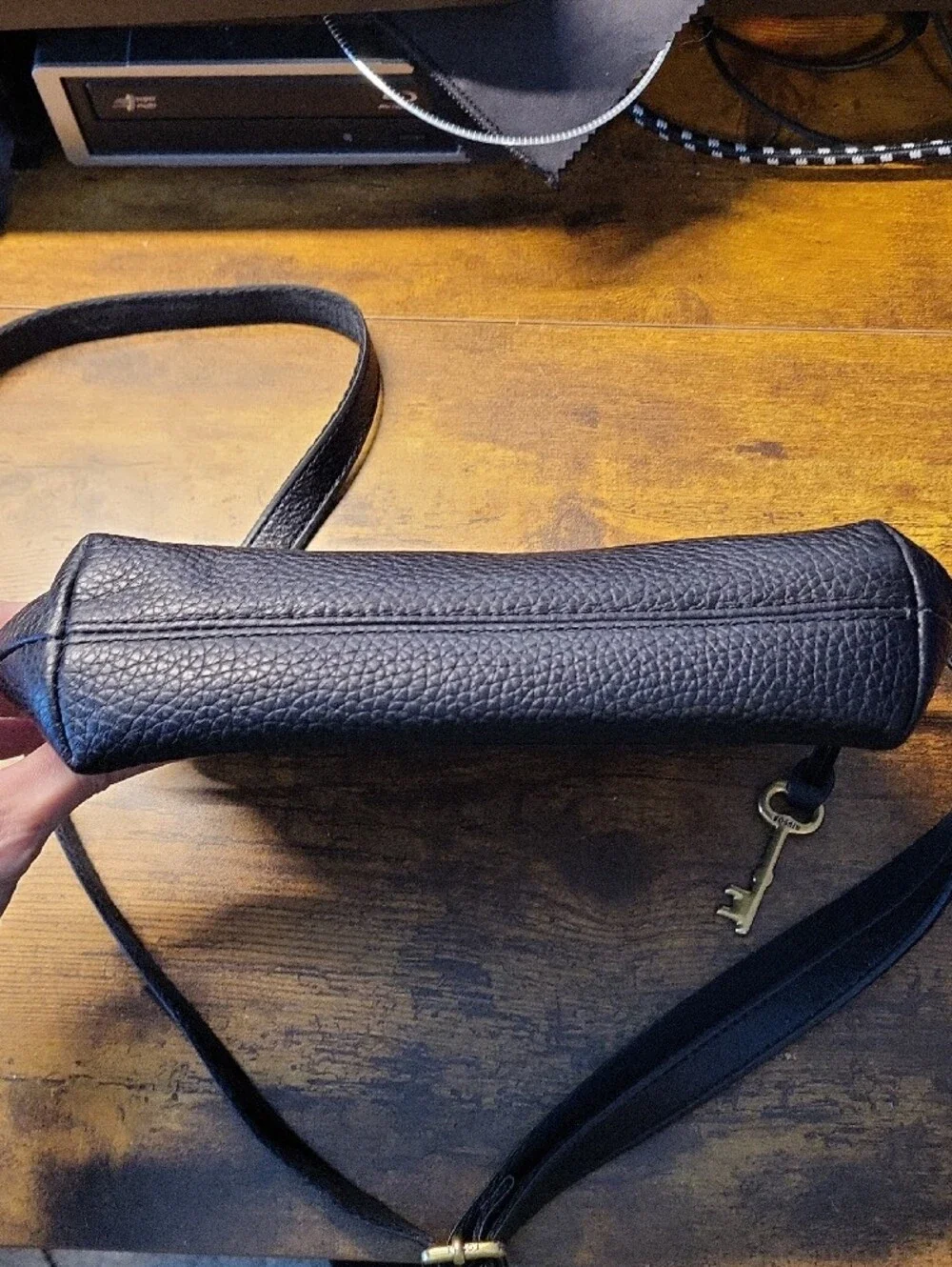 Fossil Black Leather Messenger Crossbody Bag